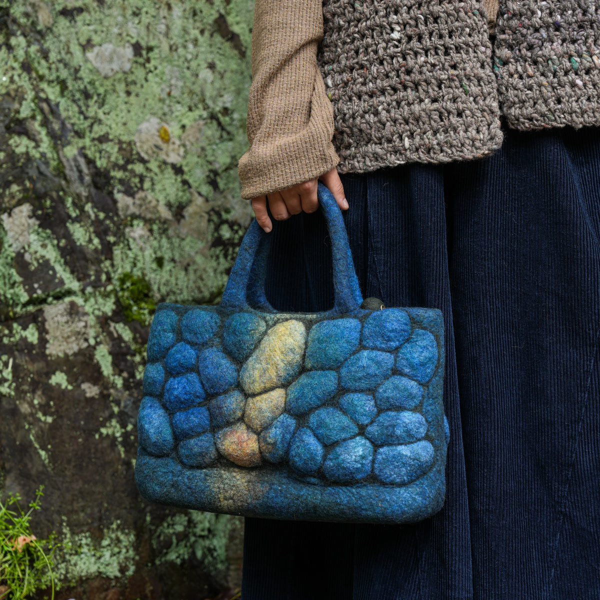 Pebbles Studio Bag, handmade wet-felted wool, lifestyle photo 3