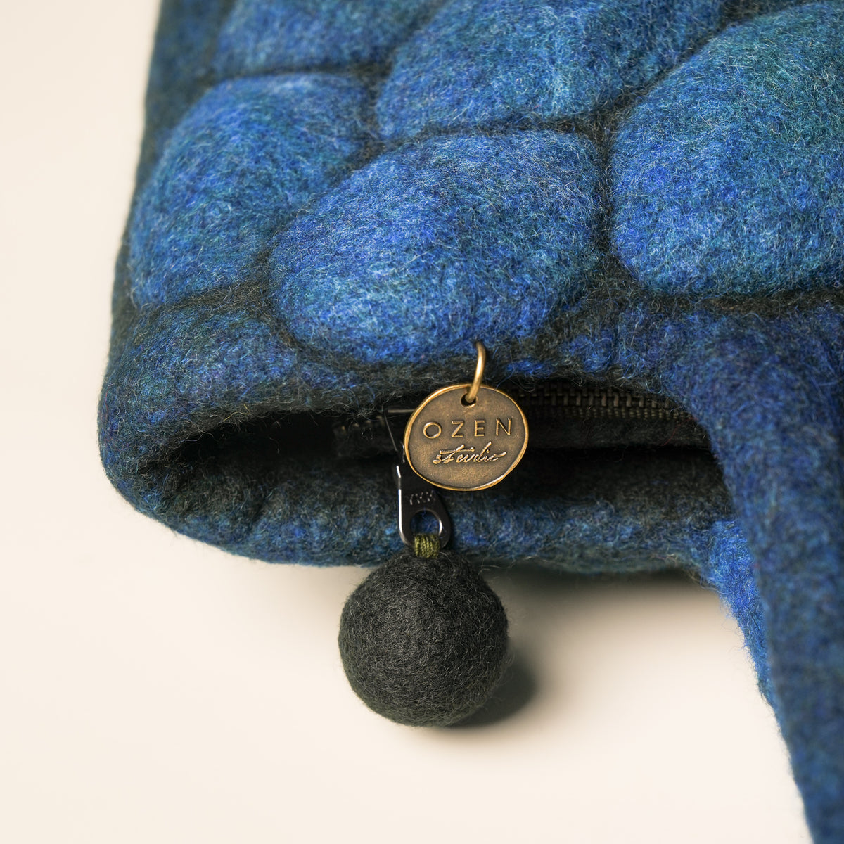 Pebbles Studio Bag, handmade wet-felted wool, studio photo 6