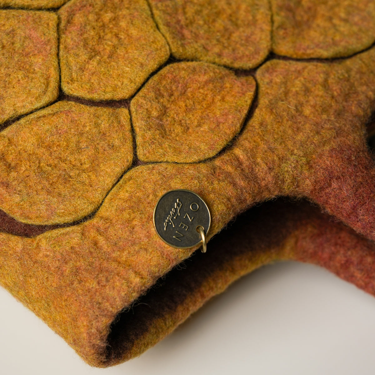 Mosaic Amber Studio Bag, handmade wet-felted wool, studio photo 3
