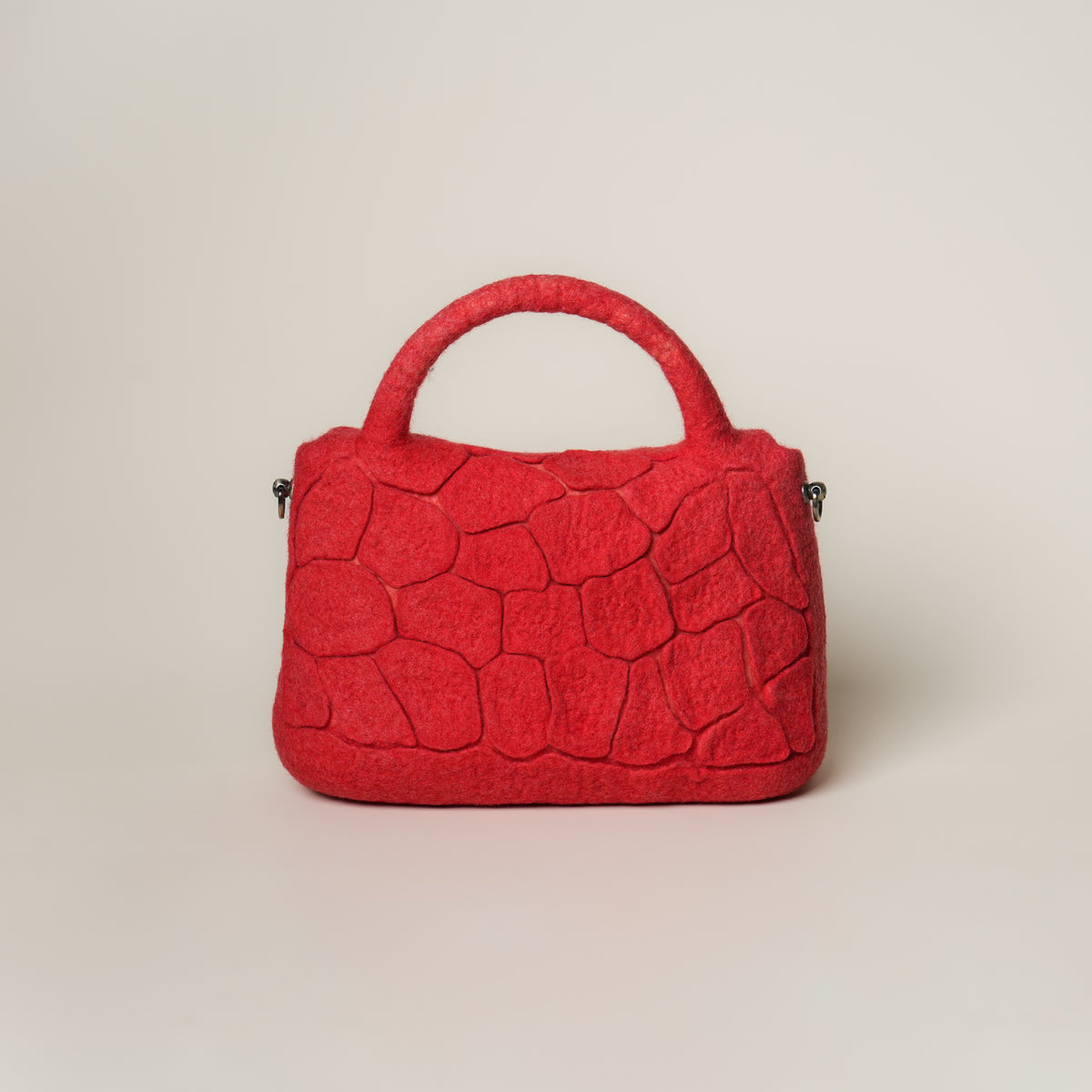 Mosaic Ruby Satchel Bag, handmade wet-felted wool, studio photo 2