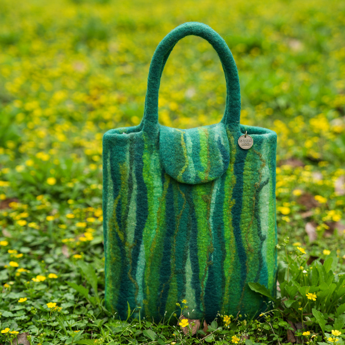Evergreen Shopper, handmade wet-felted wool, lifestyle photo 7