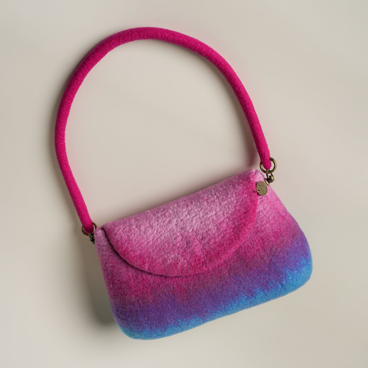Afterglow Baguette Bag, handmade wet-felted wool, studio photo 3
