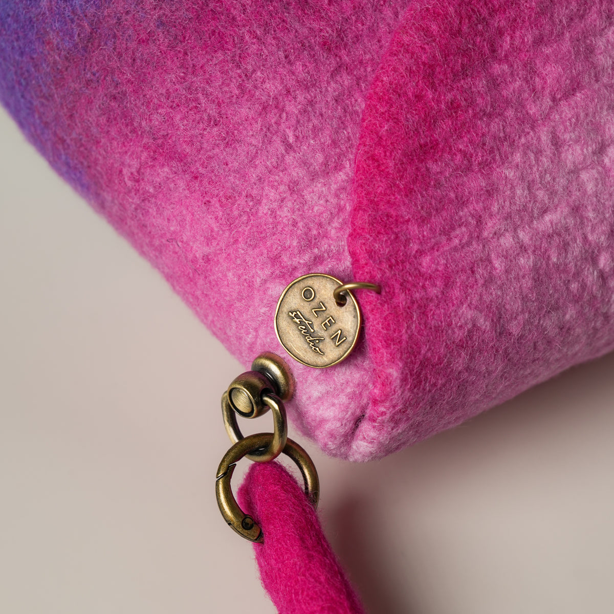 Afterglow Baguette Bag, handmade wet-felted wool, studio photo 4