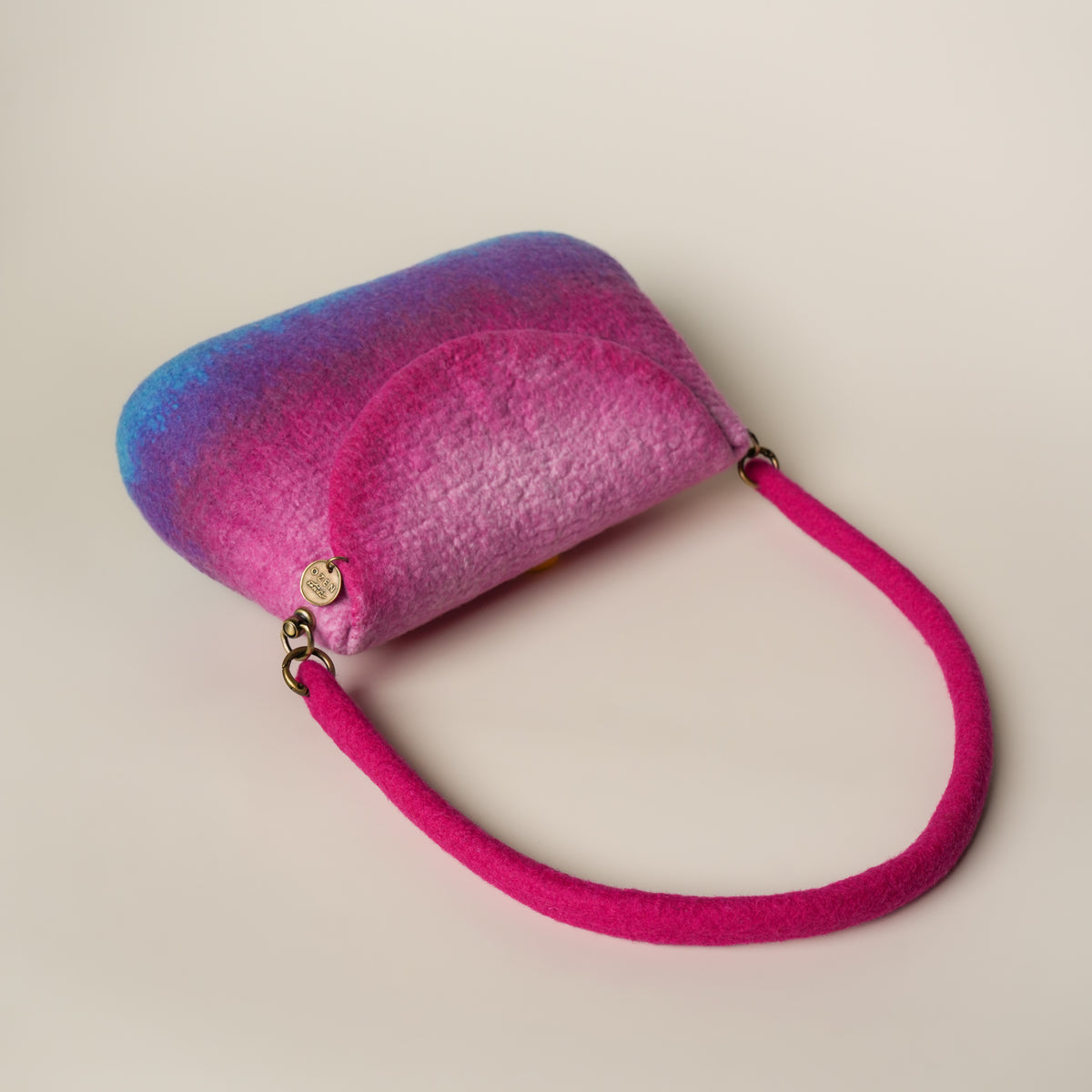 Afterglow Baguette Bag, handmade wet-felted wool, studio photo 5