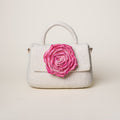 Blossom Satchel Bag, handmade wet-felted wool, studio photo 1