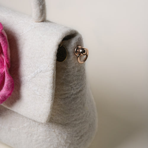 Blossom Satchel Bag, handmade wet-felted wool, studio photo 2