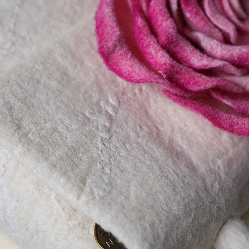 Blossom Satchel Bag, handmade wet-felted wool, studio photo 5