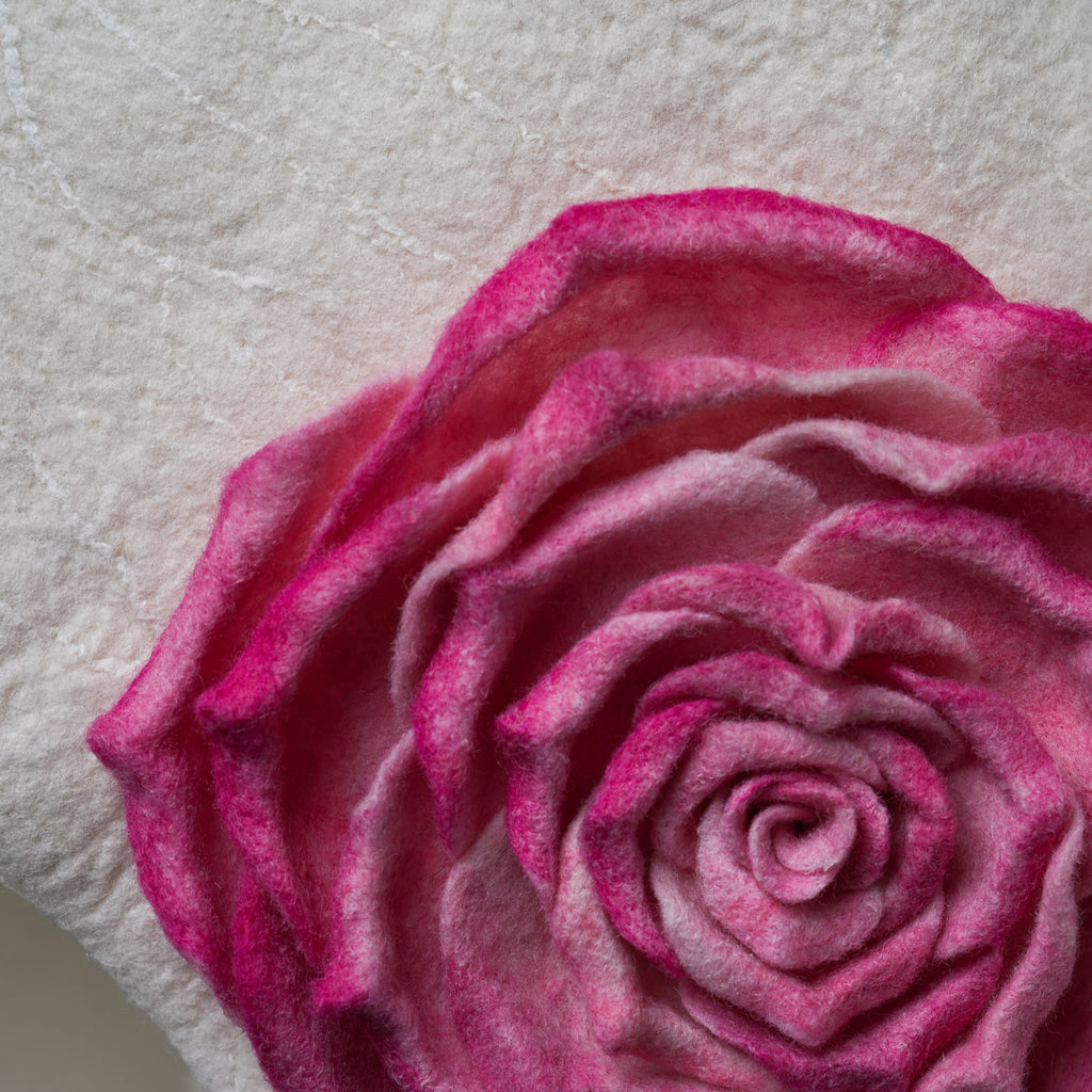 Blossom Studio Bag, handmade wet-felted wool, studio photo 5
